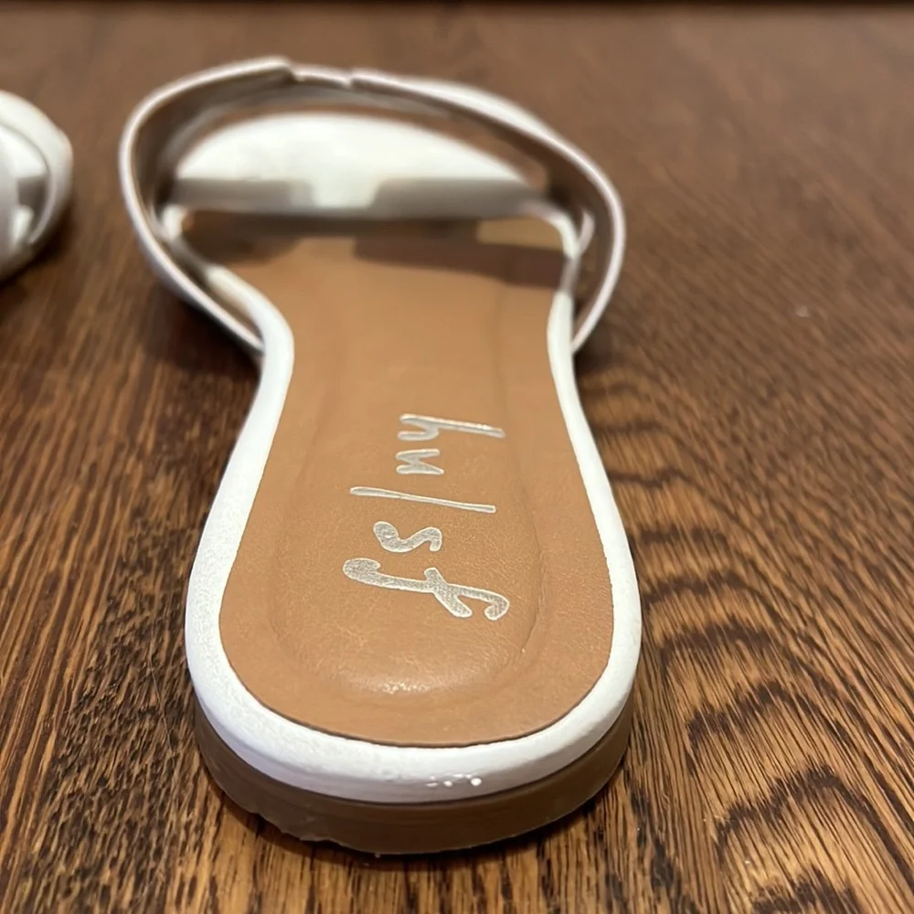 French Sole White Leather Slide Sandals - Picture 6 of 7